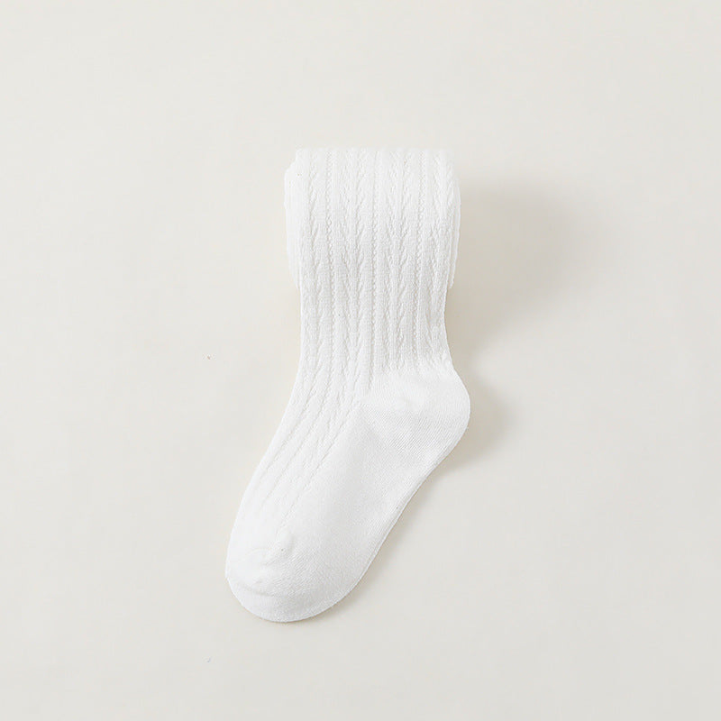 White knit tight girls legging socks & cream hat & scarf 3pcs sets 240620M