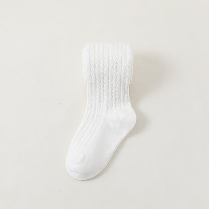 White knit tight girls legging socks & cream hat & scarf 3pcs sets 240620M