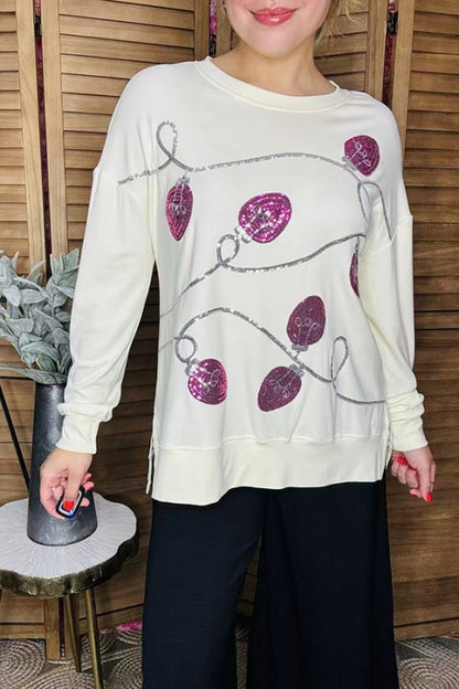 Restock--Christmas pink sequin lights women sweatshirt top BQ16052