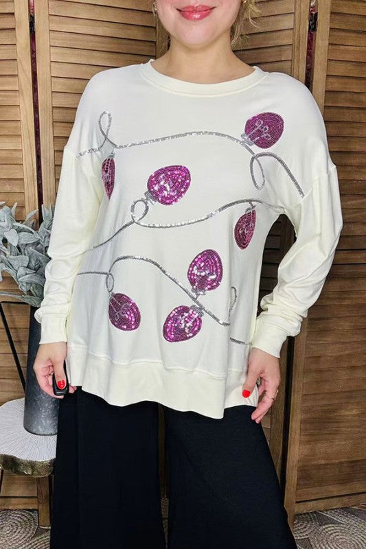Restock--Christmas pink sequin lights women sweatshirt top BQ16052