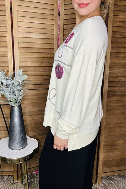 Restock--Christmas pink sequin lights women sweatshirt top BQ16052