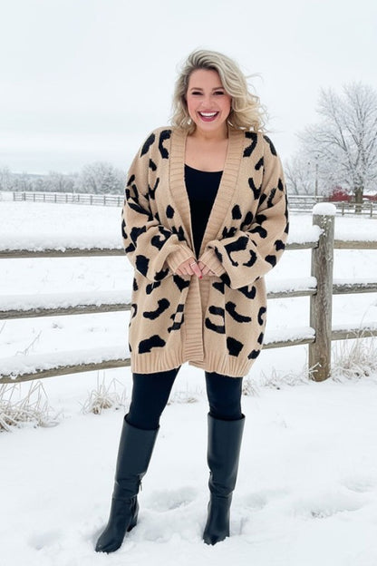 Cozy leopard loose style long sleeve women sweater/cardigan MY15287