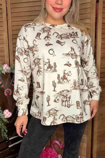 Western riding & cactus long sleeve women shirts XCH16760