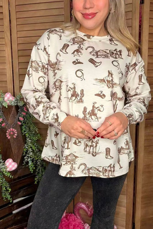 Western riding & cactus long sleeve women shirts XCH16760