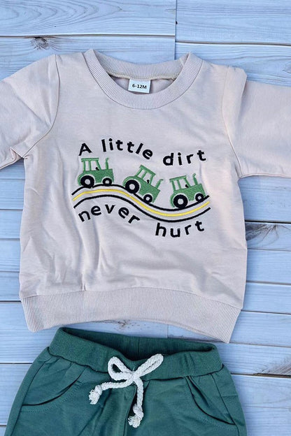Restock--A little dirt never hurt embroidery top & pant set 250940M