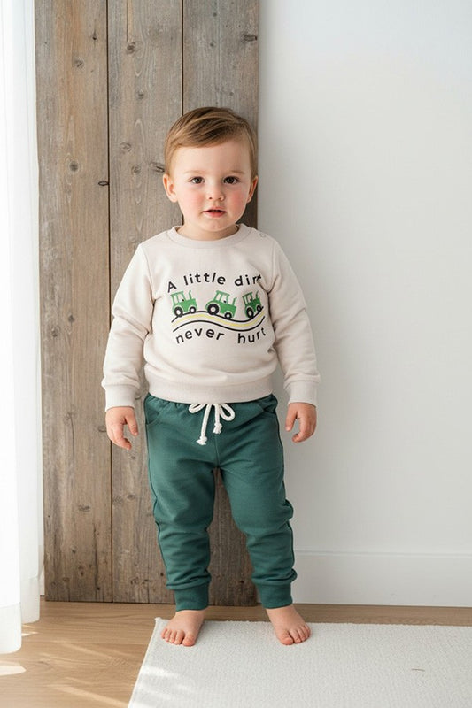 Restock--A little dirt never hurt embroidery top & pant set 250940M