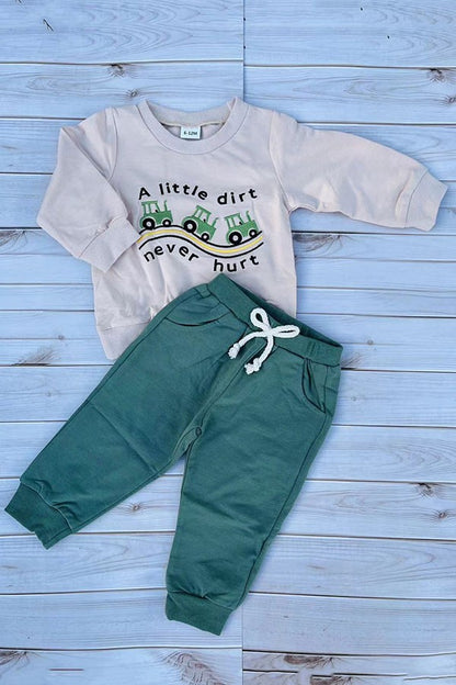Restock--A little dirt never hurt embroidery top & pant set 250940M
