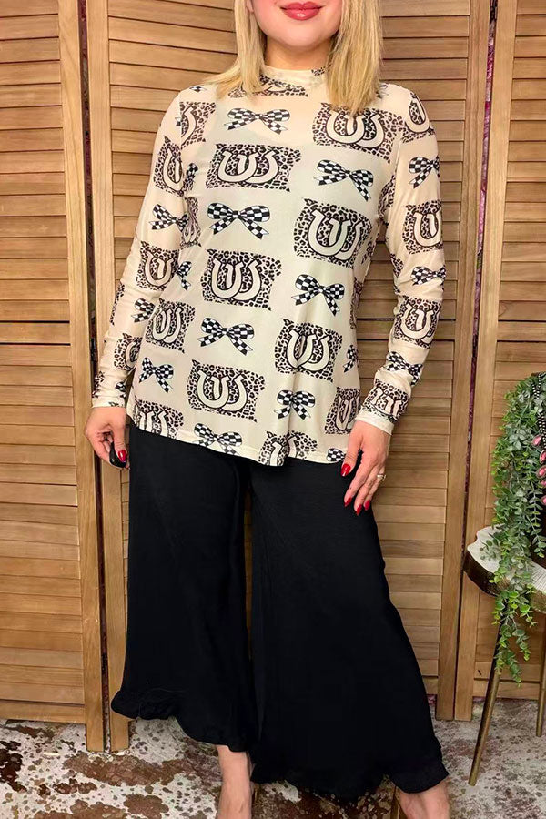 Western leopard & horseshoe sheer women boutique top Southern Stitch XCH17210