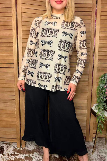 Western leopard & horseshoe sheer women boutique top Southern Stitch XCH17210