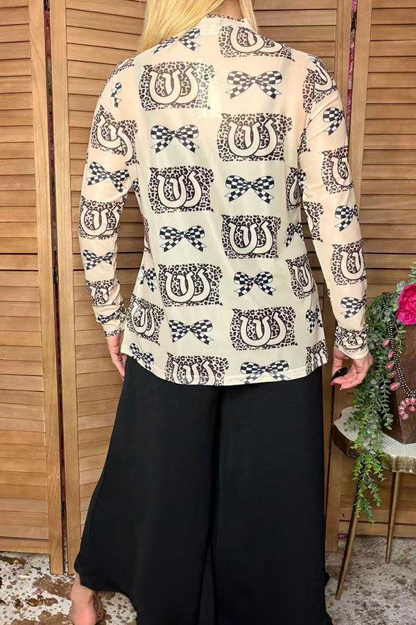 Western leopard & horseshoe sheer women boutique top Southern Stitch XCH17210