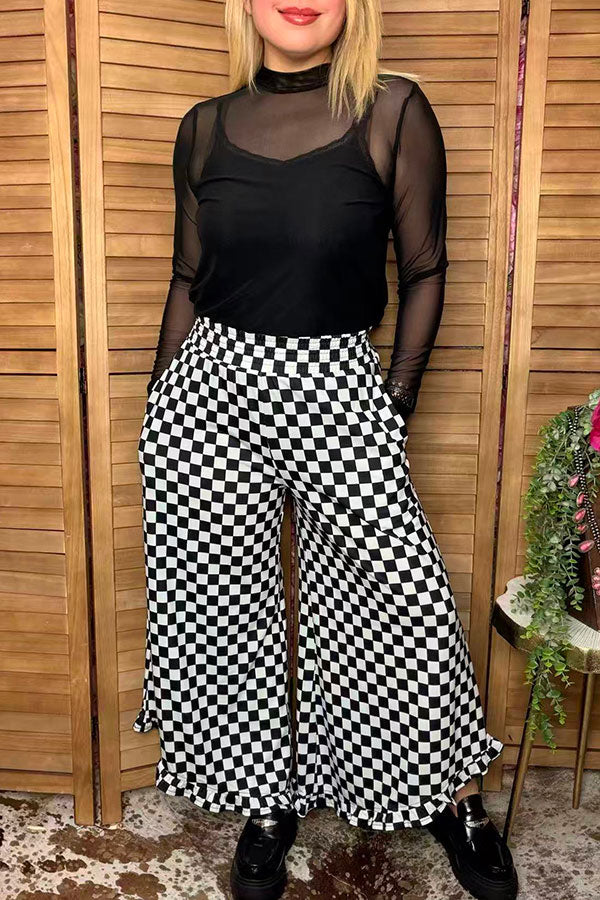 Western Chic checkered wide leg women boutiuqe pant Southern Stitch XCH17076