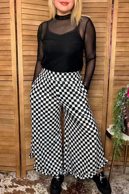 Western Chic checkered wide leg women boutiuqe pant Southern Stitch XCH17076