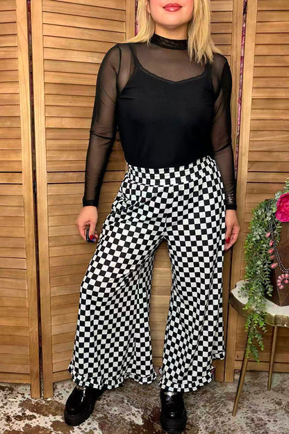 Western Chic checkered wide leg women boutiuqe pant Southern Stitch XCH17076