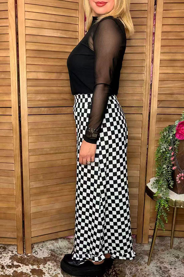 Western Chic checkered wide leg women boutiuqe pant Southern Stitch XCH17076