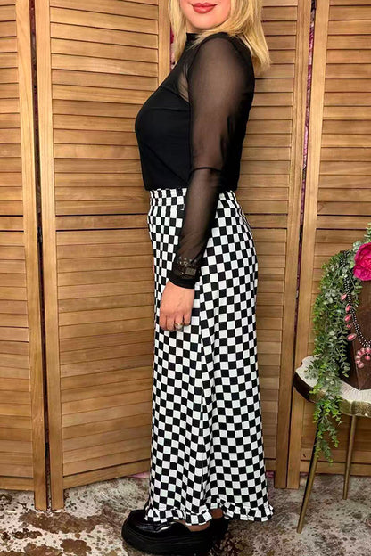 Western Chic checkered wide leg women boutiuqe pant Southern Stitch XCH17076