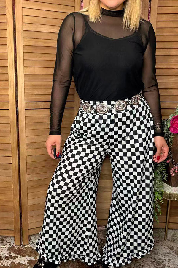 Western Chic checkered wide leg women boutiuqe pant Southern Stitch XCH17076