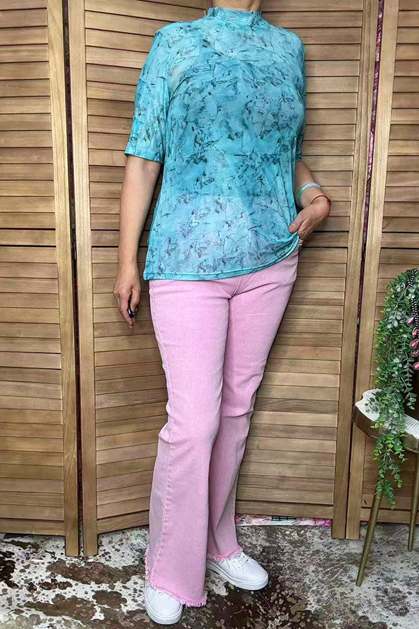 Western turquoise sheer women boutique top Southern Stitch XCH17024