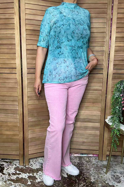 Western turquoise sheer women boutique top Southern Stitch XCH17024