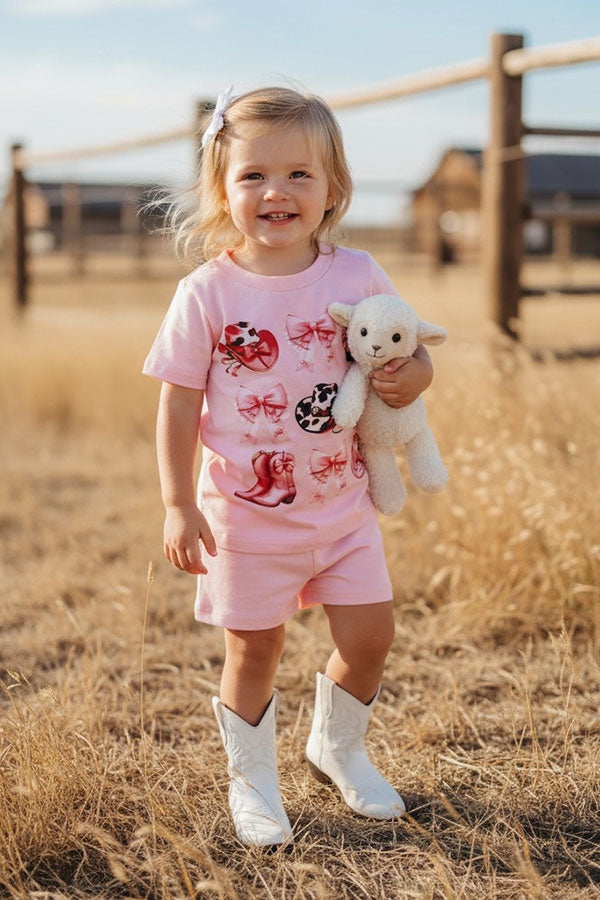 Western bow & hat & boots printed 2pc girls boutique set 250938M