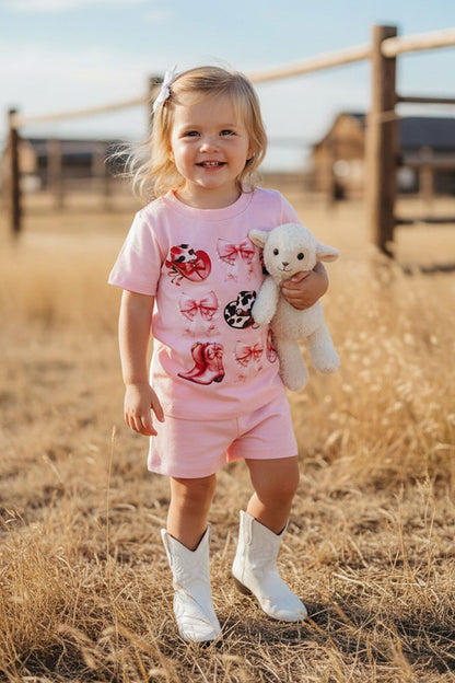 Western bow & hat & boots printed 2pc girls boutique set 250938M