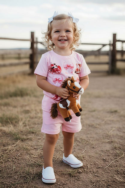 Western bow & hat & boots printed 2pc girls boutique set 250938M
