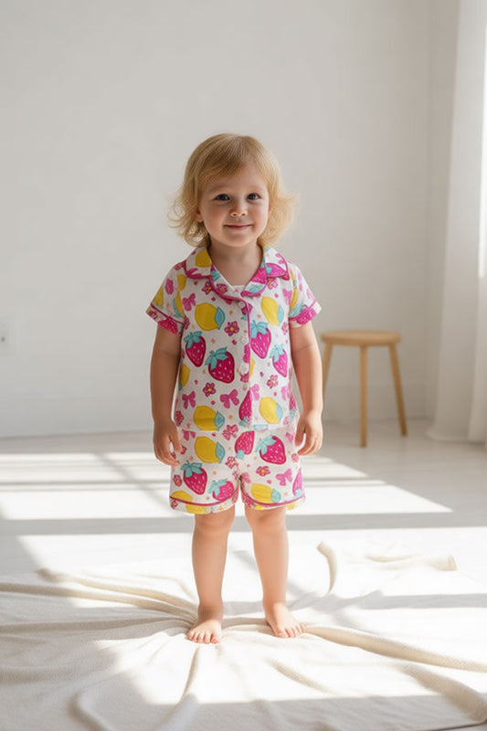 Strawberry prints short sleeve top & shorts 2pc girls pajamas set 251249M