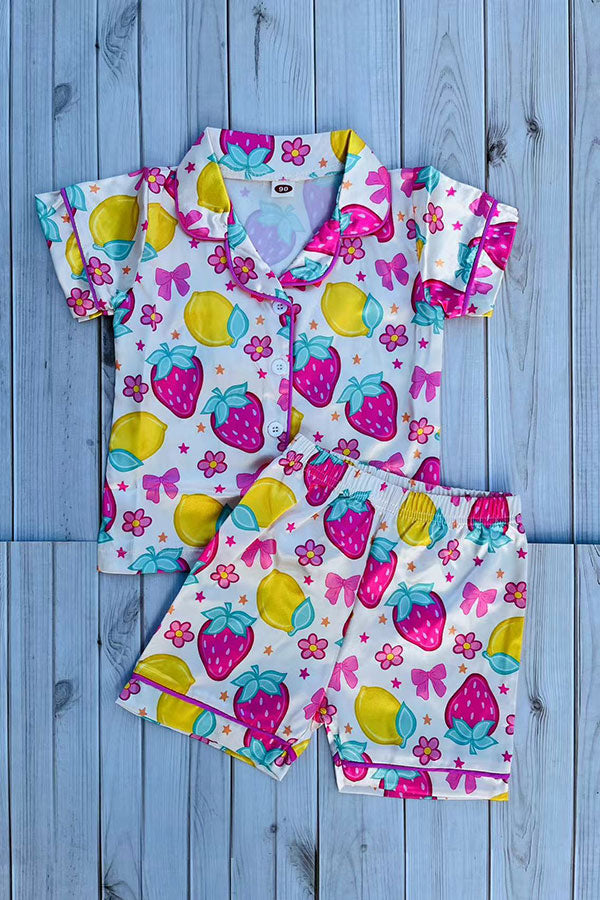Strawberry prints short sleeve top & shorts 2pc girls pajamas set 251249M