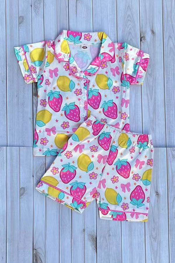 Strawberry prints short sleeve top & shorts 2pc girls pajamas set 251249M