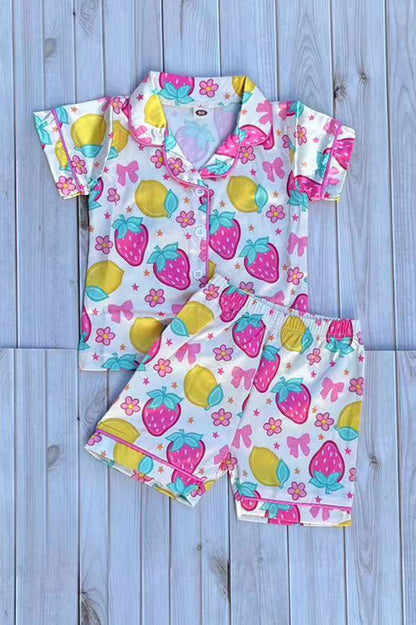 Strawberry prints short sleeve top & shorts 2pc girls pajamas set 251249M