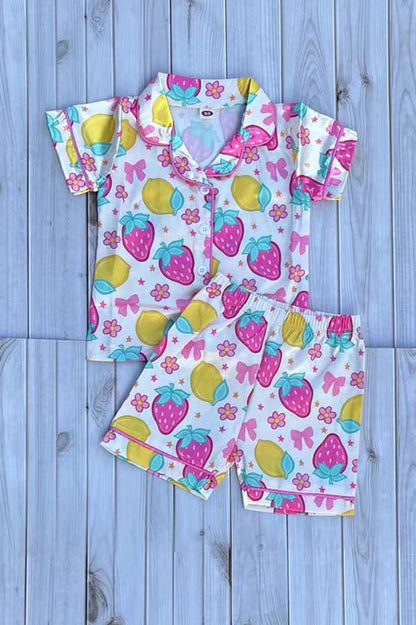 Strawberry prints short sleeve top & shorts 2pc girls pajamas set 251249M