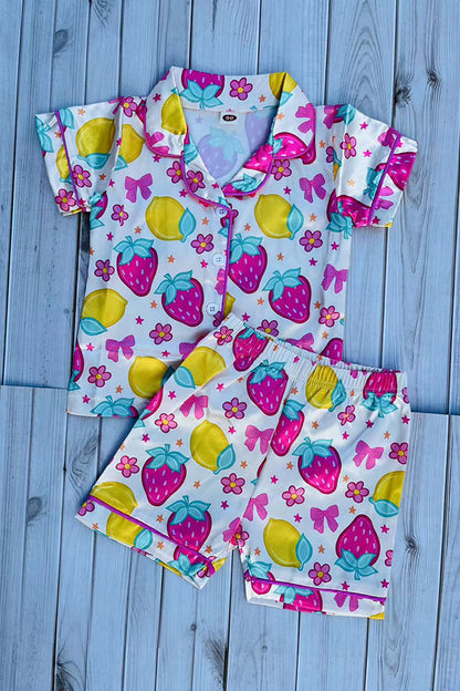 Strawberry prints short sleeve top & shorts 2pc girls pajamas set 251249M
