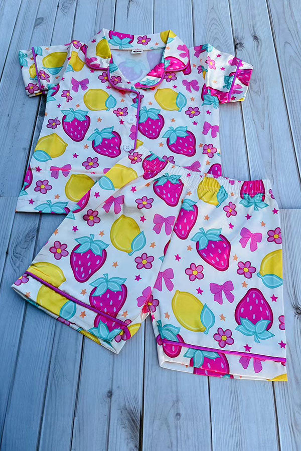 Strawberry prints short sleeve top & shorts 2pc girls pajamas set 251249M