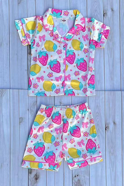 Strawberry prints short sleeve top & shorts 2pc girls pajamas set 251249M