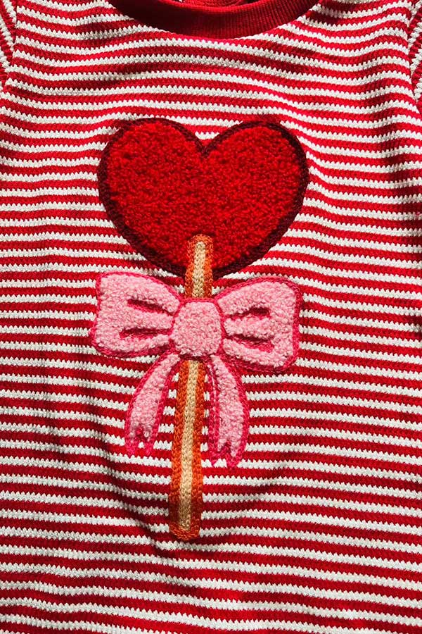 Red stripes knitted long sleeve hearts embroidery baby romper 251250M