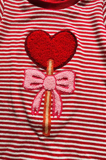 Red stripes knitted long sleeve hearts embroidery baby romper 251250M