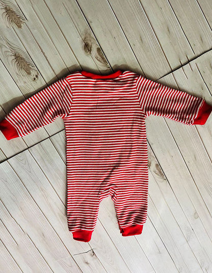 Red stripes knitted long sleeve hearts embroidery baby romper 251250M