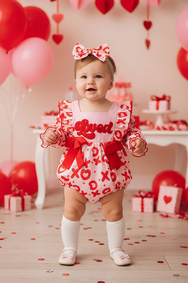 Loved embroidery XOXO long sleeve infant baby rompers 251251M