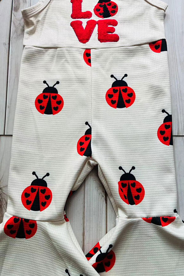 LOVE & ladybug embroidery knitted beige one piece girls jumpsuit 251254M