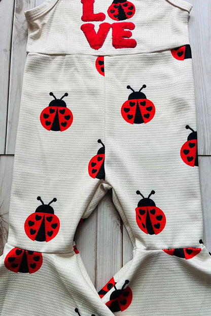 LOVE & ladybug embroidery knitted beige one piece girls jumpsuit 251254M