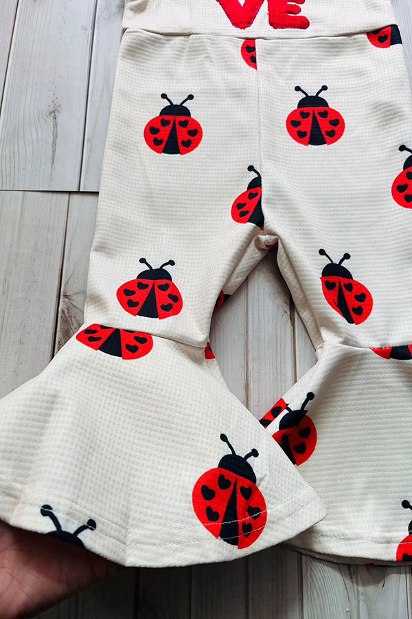 LOVE & ladybug embroidery knitted beige one piece girls jumpsuit 251254M