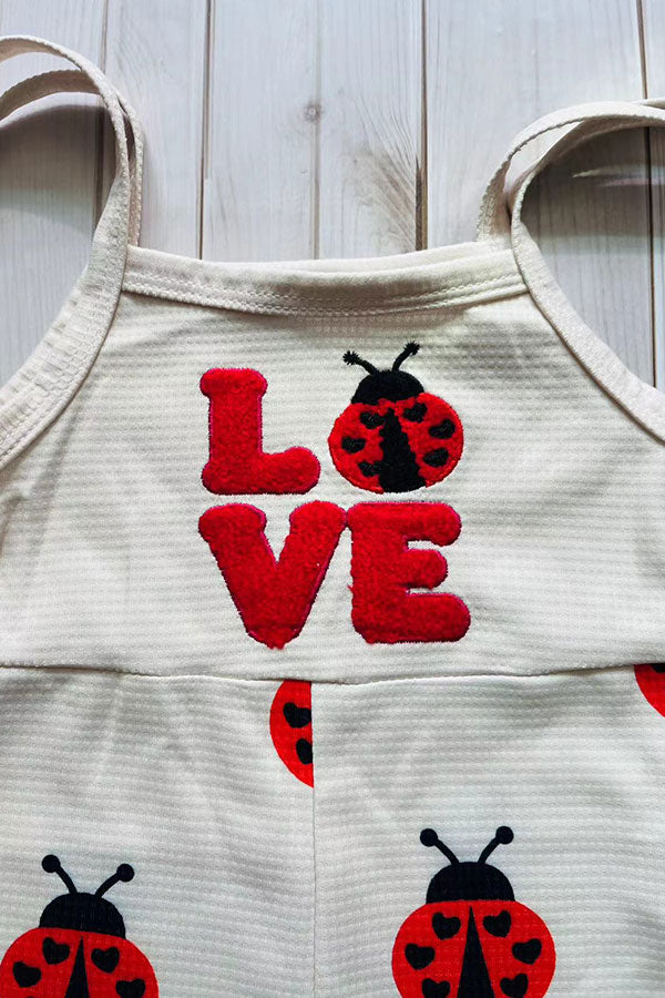 LOVE & ladybug embroidery knitted beige one piece girls jumpsuit 251254M