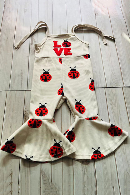 LOVE & ladybug embroidery knitted beige one piece girls jumpsuit 251254M