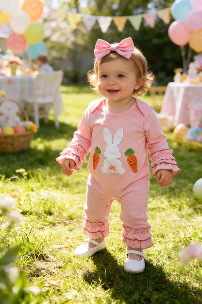Easter bunny & carrots pink long sleeve baby romper w/headband251260M