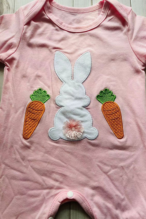 Easter bunny & carrots pink long sleeve baby romper w/headband251260M