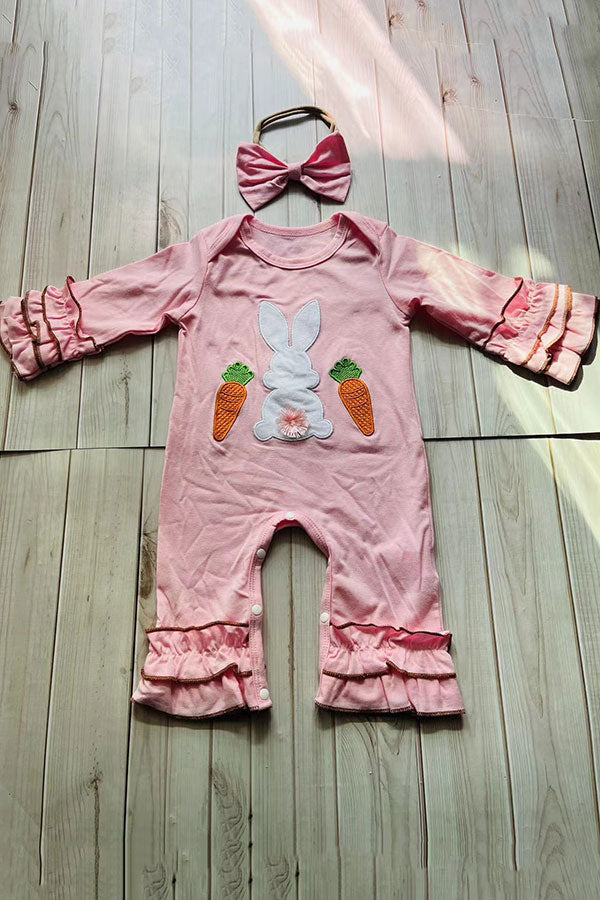 Easter bunny & carrots pink long sleeve baby romper w/headband251260M