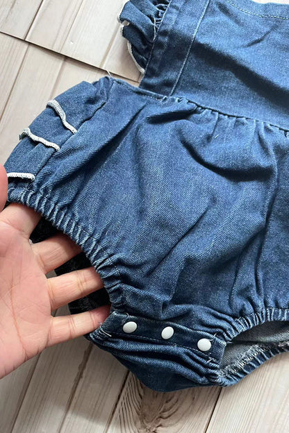 Denim ruffle bubble baby girls romper & hat 251263M