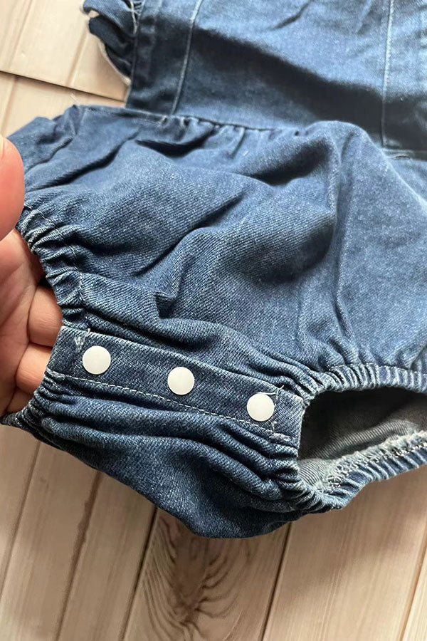 Denim ruffle bubble baby girls romper & hat 251263M