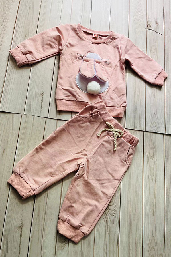 Pink easter bunny long sleeve top & pant 2pc girls set 25126M