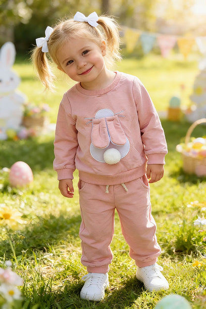 Pink easter bunny long sleeve top & pant 2pc girls set 25126M