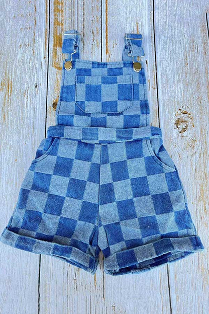 Denim blue checkered one piece overall girls jumpsuit 251267M